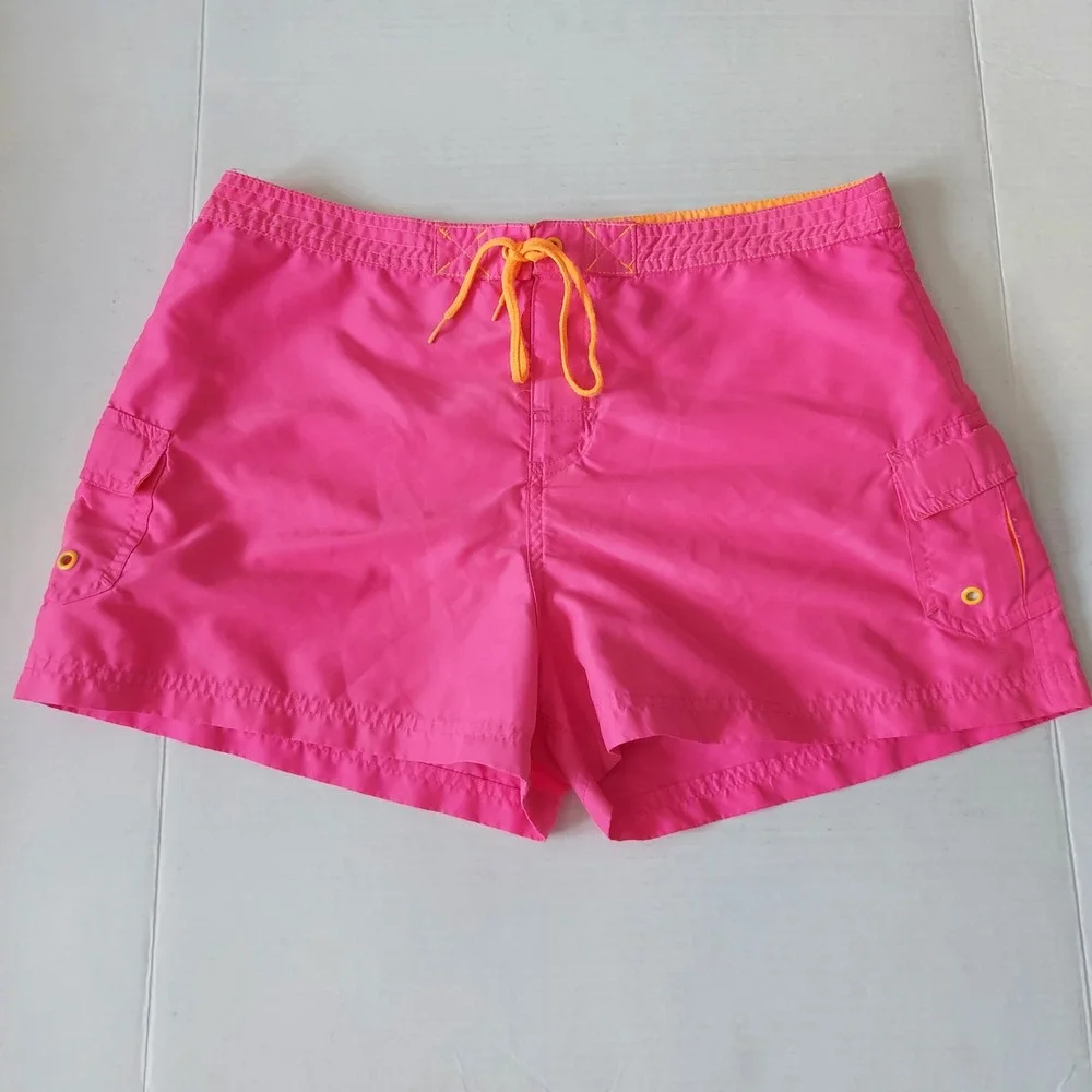 No Boundaries Womens Hot Pink Orange Cargo Board Shorts Size L 13/15 Swimwear